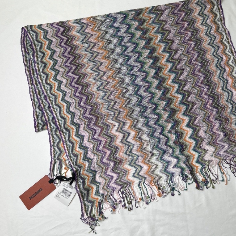 Missoni Womens Zigzag Knit Fringe Stola Scarf One Size Multi-Color Luxury NEW